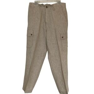 Caribbean Men's Tan 100%‎ Linen Cargo Pants Size 32x30 Summer Beach Resort